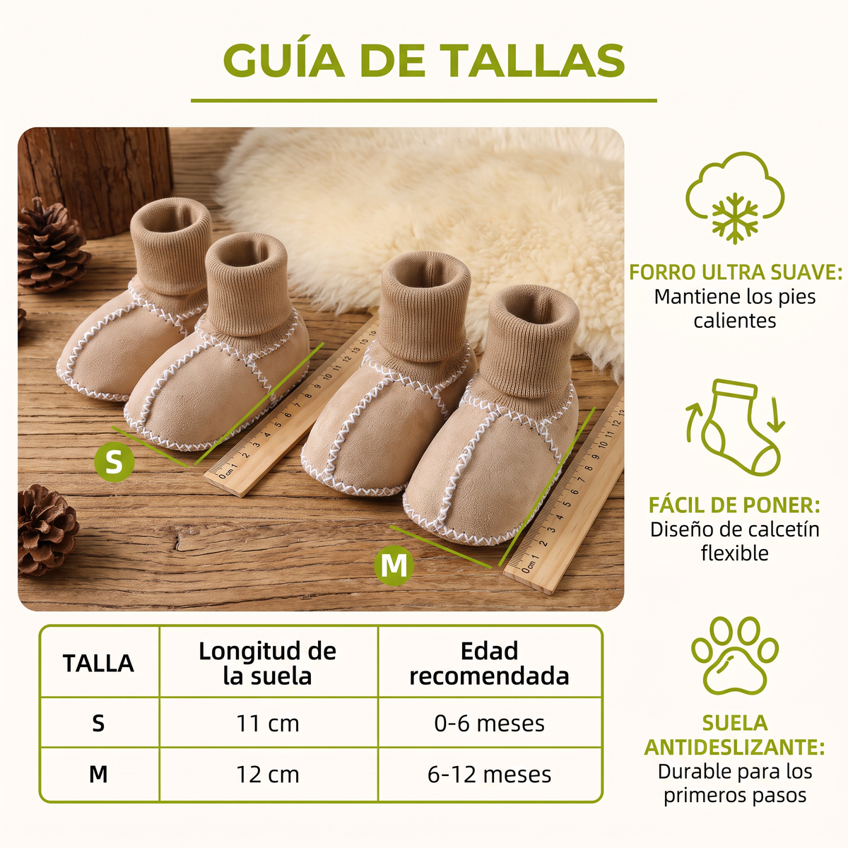 Zapatos tipo calcetín forrados para invierno para bebé con acabado estilo gamuza