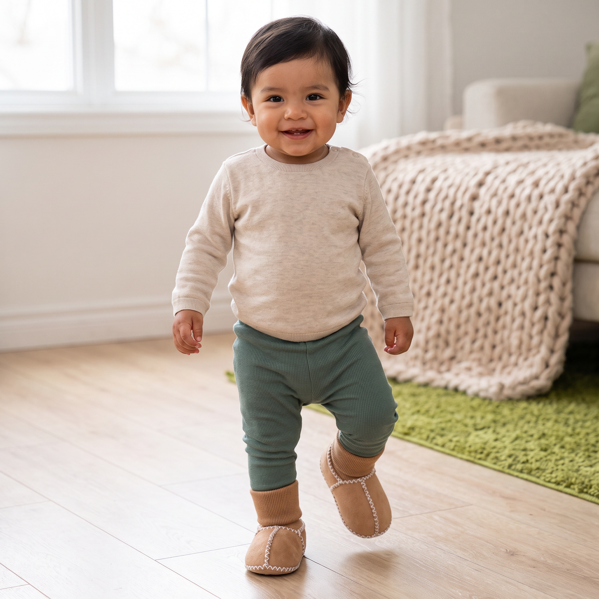 Zapatos tipo calcetín forrados para invierno para bebé con acabado estilo gamuza