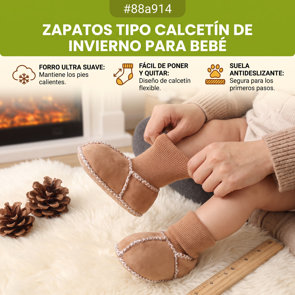 Zapatos tipo calcetín forrados para invierno para bebé con acabado estilo gamuza