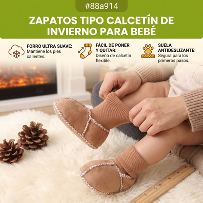 Zapatos tipo calcetín forrados para invierno para bebé con acabado estilo gamuza