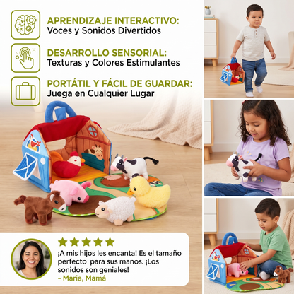 Set de Peluches de Granja – Juguete Interactivo de Aprendizaje con Casa de Juego Portátil