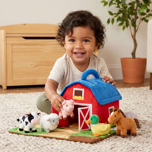 Set de Peluches de Granja – Juguete Interactivo de Aprendizaje con Casa de Juego Portátil