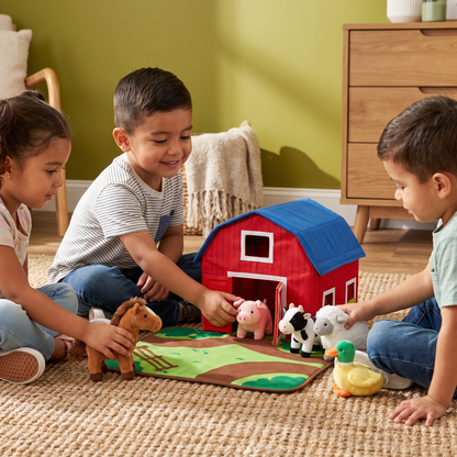 Set de Peluches de Granja – Juguete Interactivo de Aprendizaje con Casa de Juego Portátil