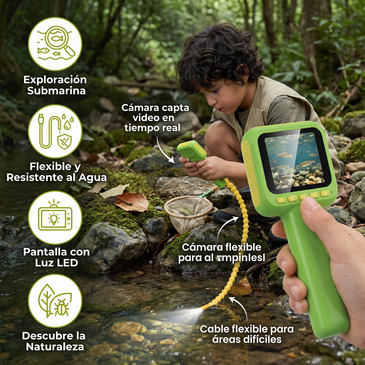 Cámara Exploradora Infantil – Juguete de Exploración Submarina y de la Naturaleza con Luz y Pantalla