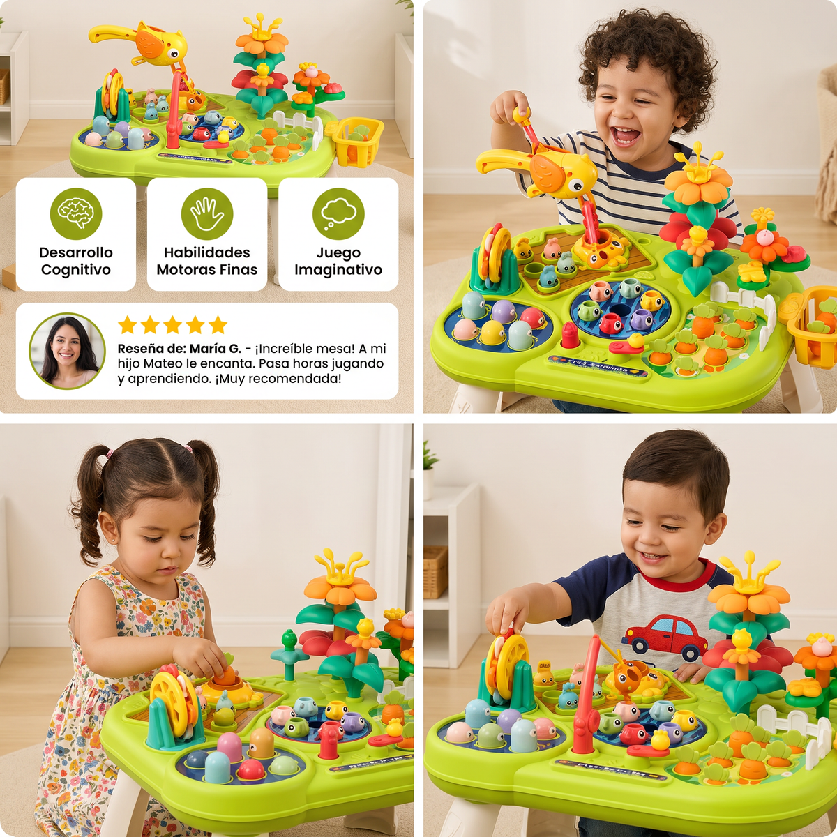 Mesa de juegos multifuncional para niños con múltiples estaciones de juego