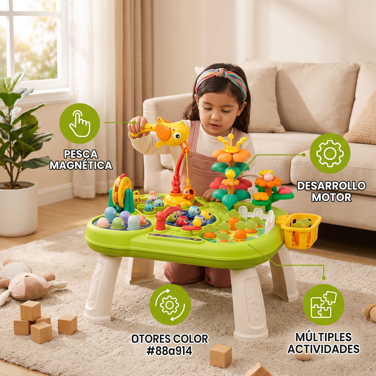 Mesa de juegos multifuncional para niños con múltiples estaciones de juego