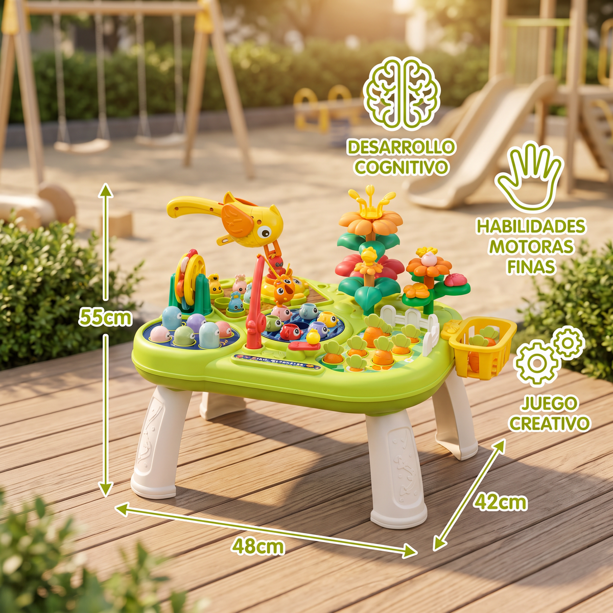 Mesa de juegos multifuncional para niños con múltiples estaciones de juego