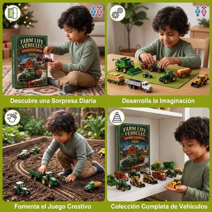 Calendario de Adviento Navideño de 24 Días con Vehículos Agrícolas