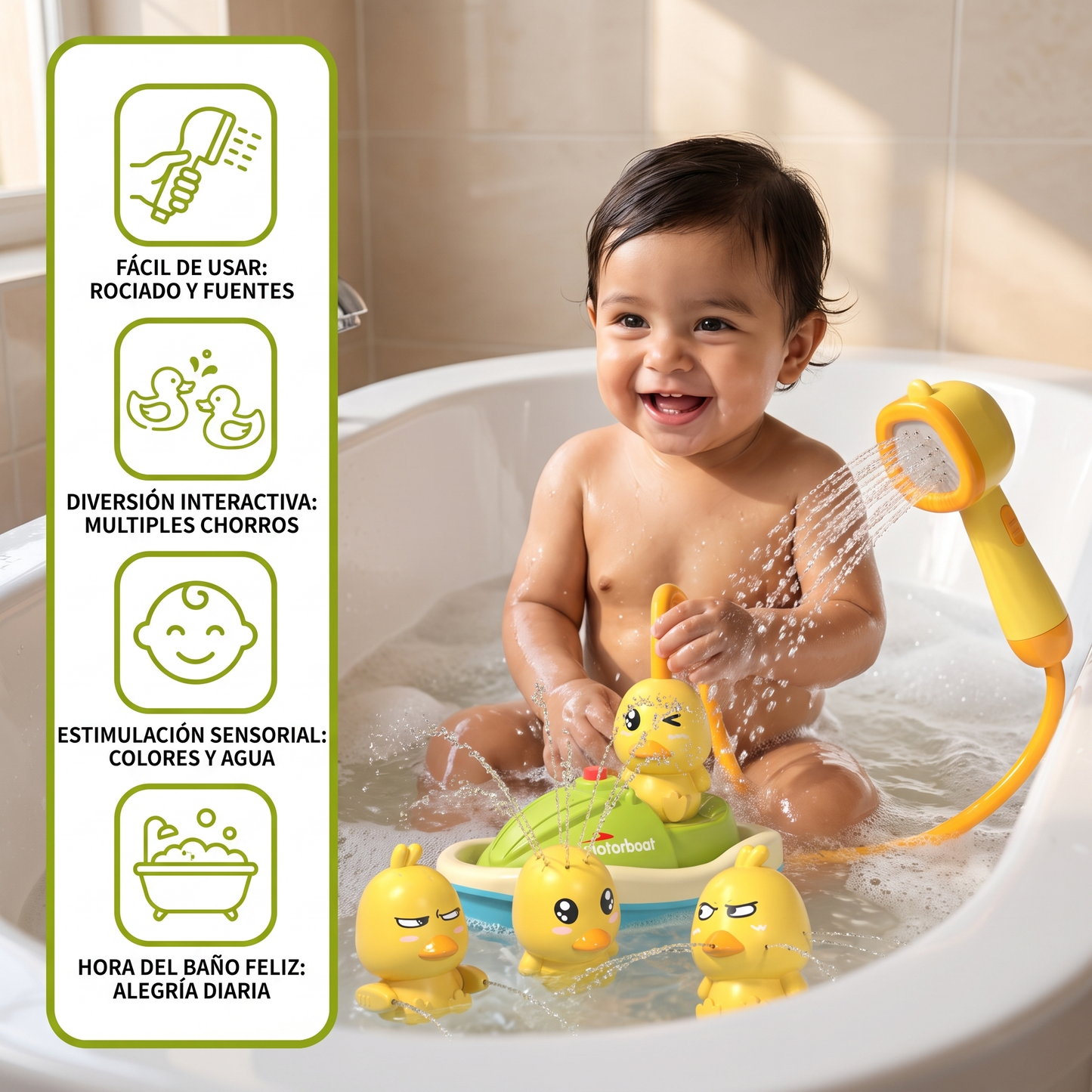 Juguete de baño con fuente de patitos y ducha