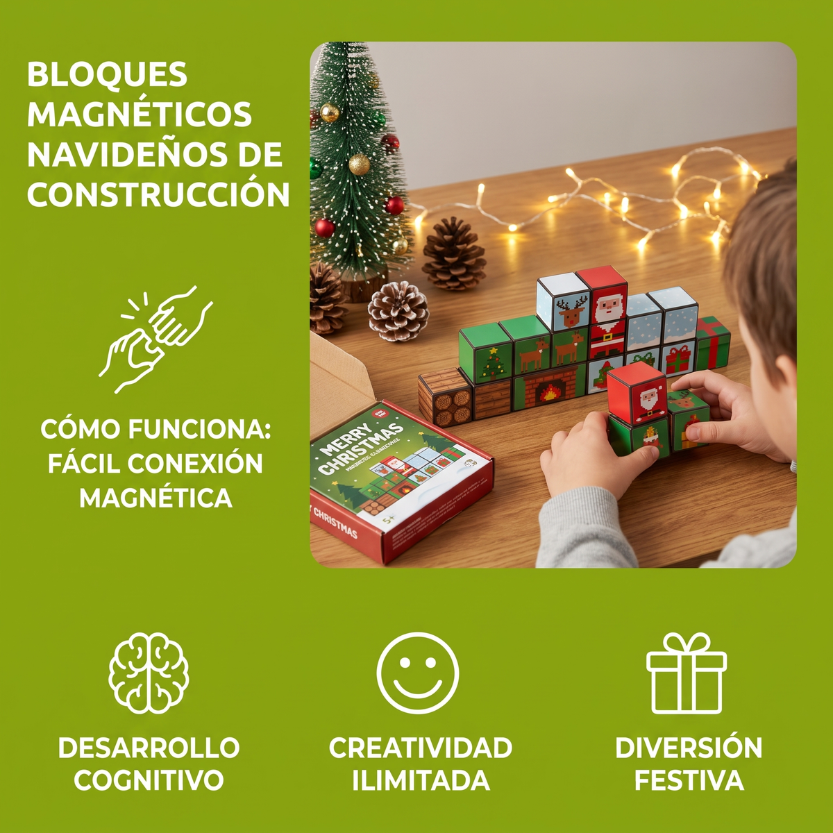 Bloques magnéticos navideños de construcción
