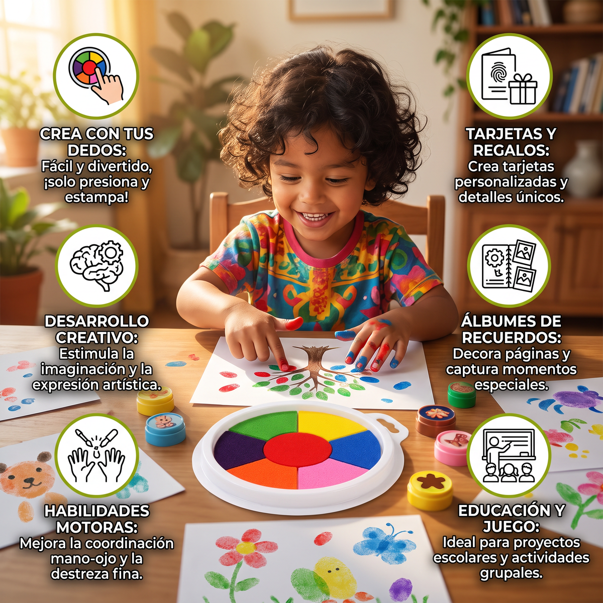 Pintura creativa con huellas dactilares para niños