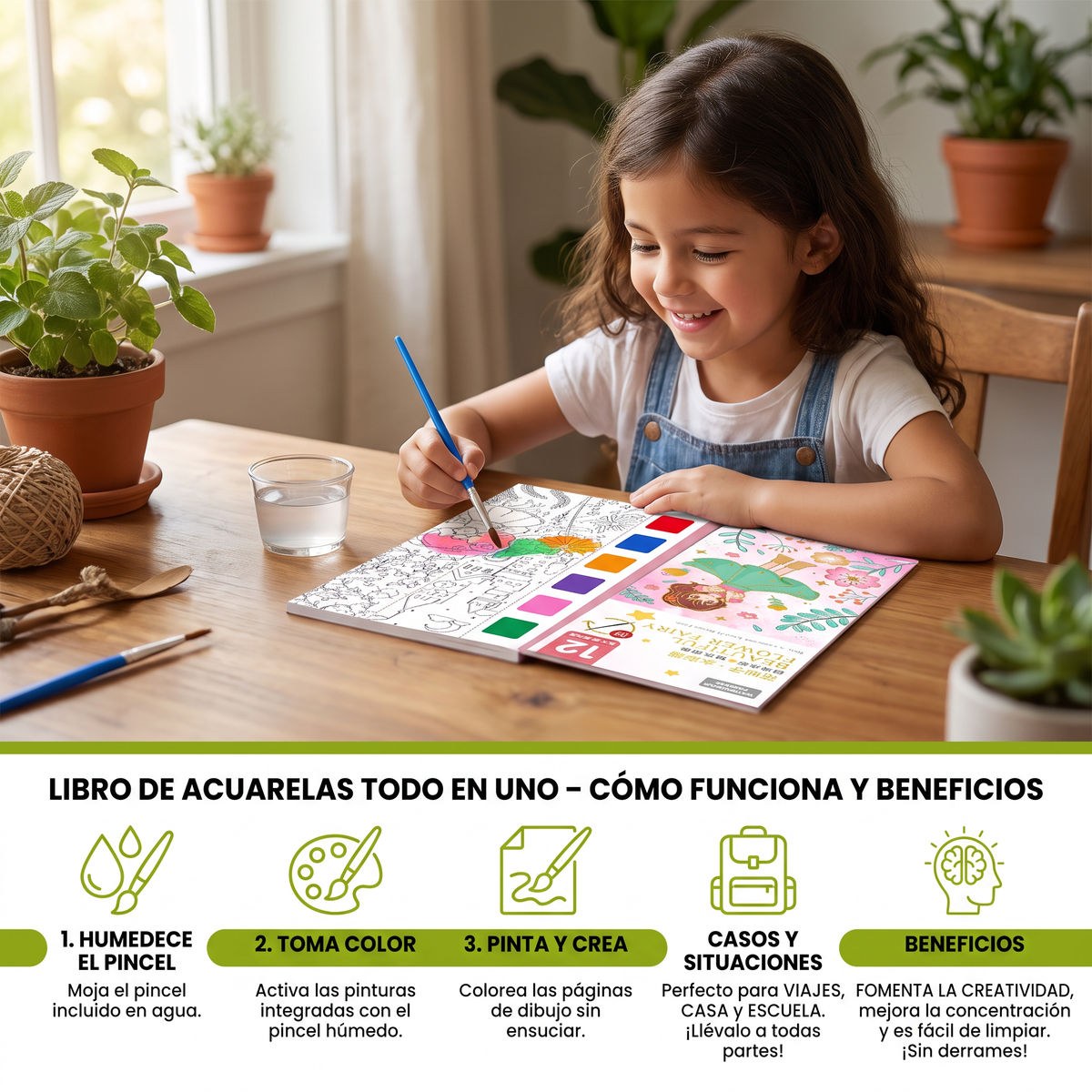 Libro de acuarelas todo en uno con pinturas y pincel integrados