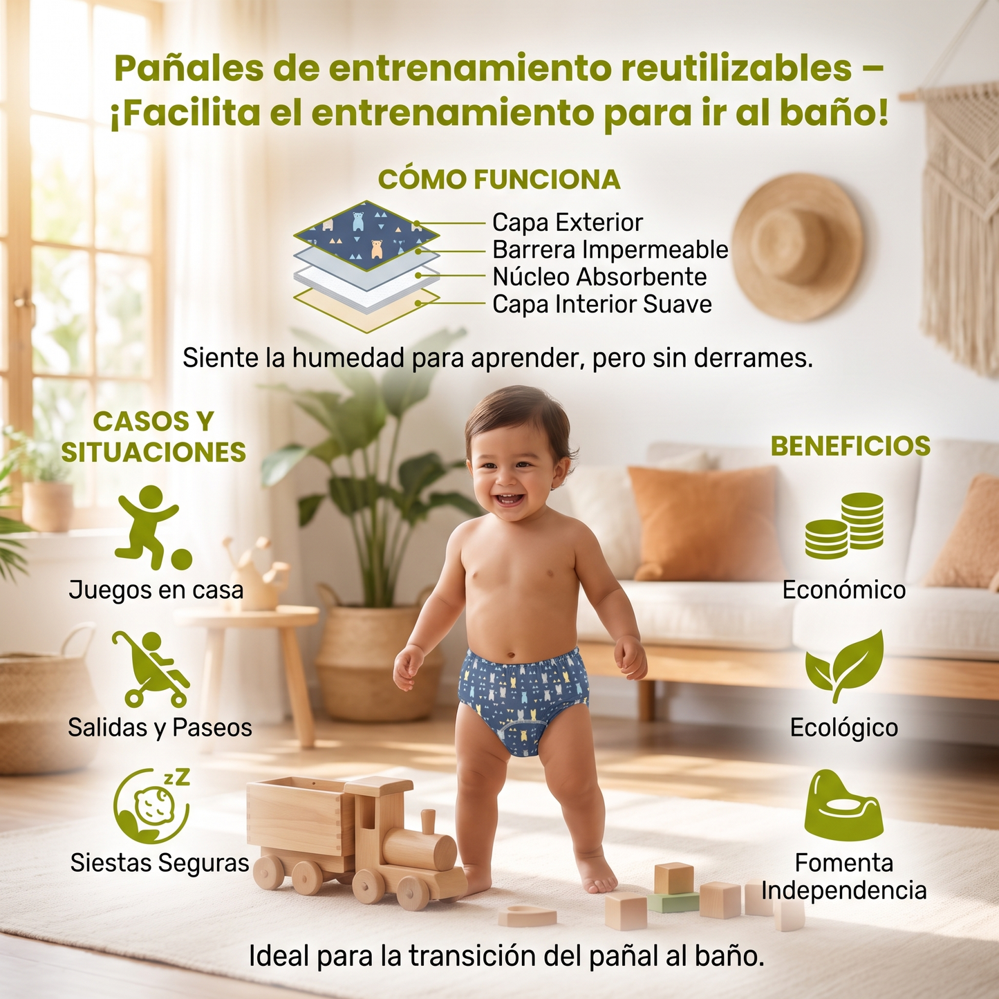 Pañales de entrenamiento reutilizables – ¡Facilita el entrenamiento para ir al baño!