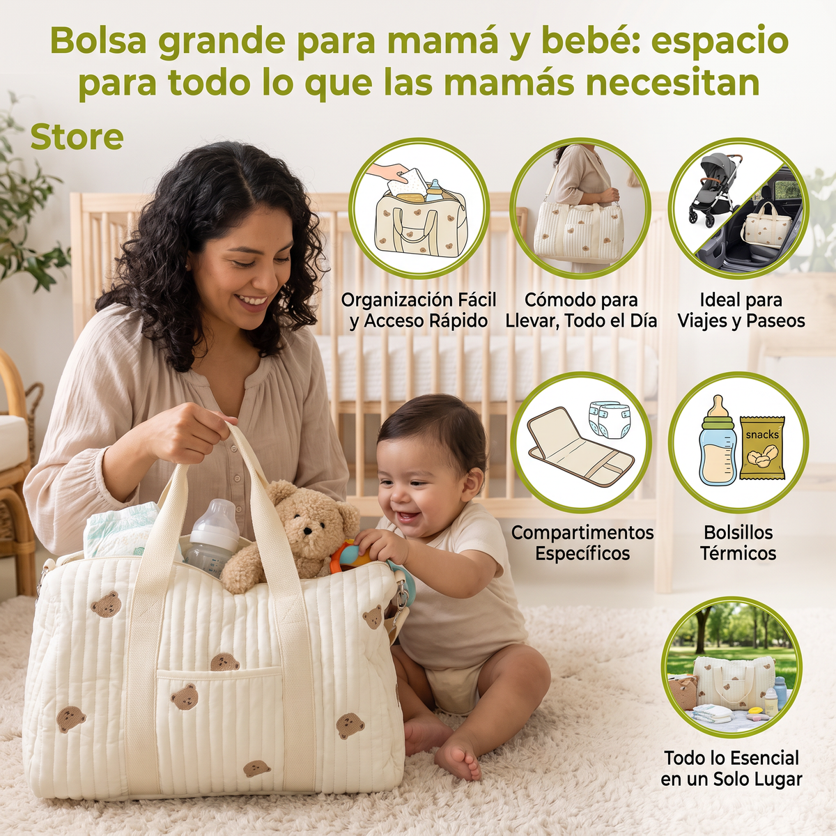 Bolsa grande para mamá y bebé: espacio para todo lo que las mamás necesitan