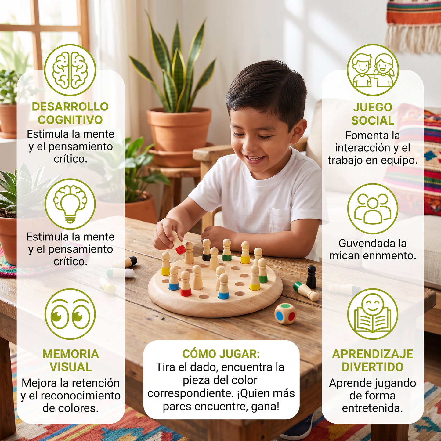 Juego de memoria de ajedrez de madera educativo