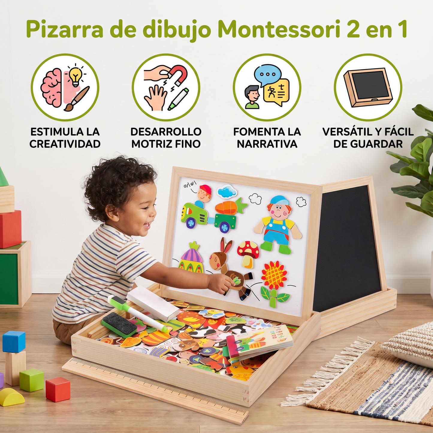 Pizarra de dibujo Montessori 2 en 1