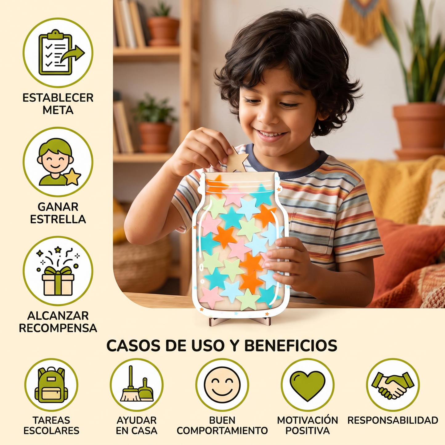 Sistema de frasco de recompensas y motivación para niños