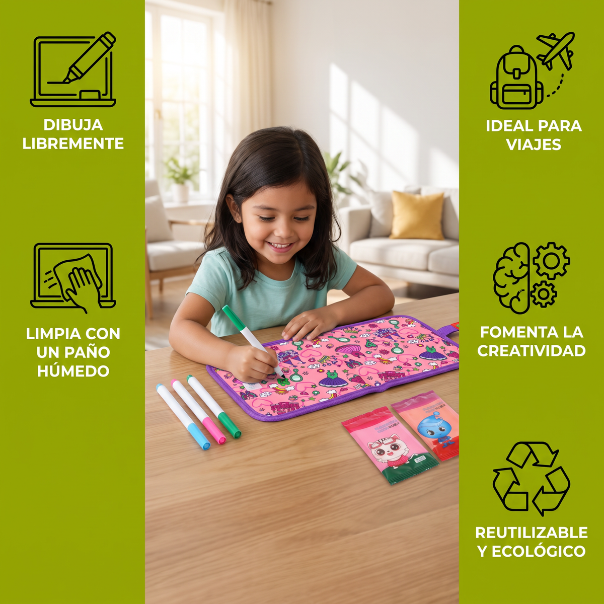 Libro de colorear portátil reutilizable para niños