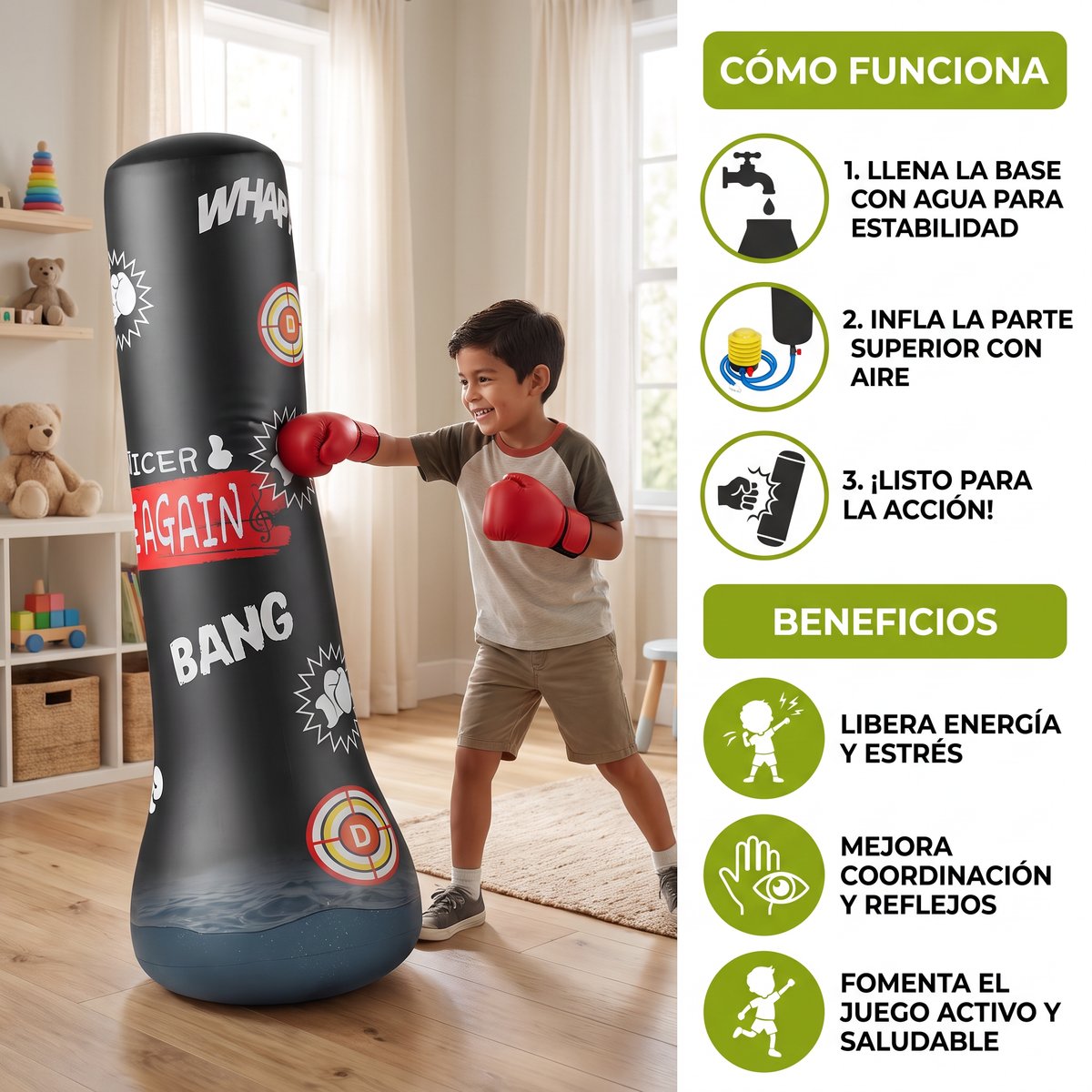 Saco de boxeo infantil inflable con relleno de agua