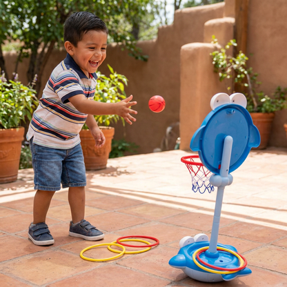 Juego Educativo de Actividades 3 en 1 – Lanzamiento de Aros, Básquetbol y Pelota Adhesiva