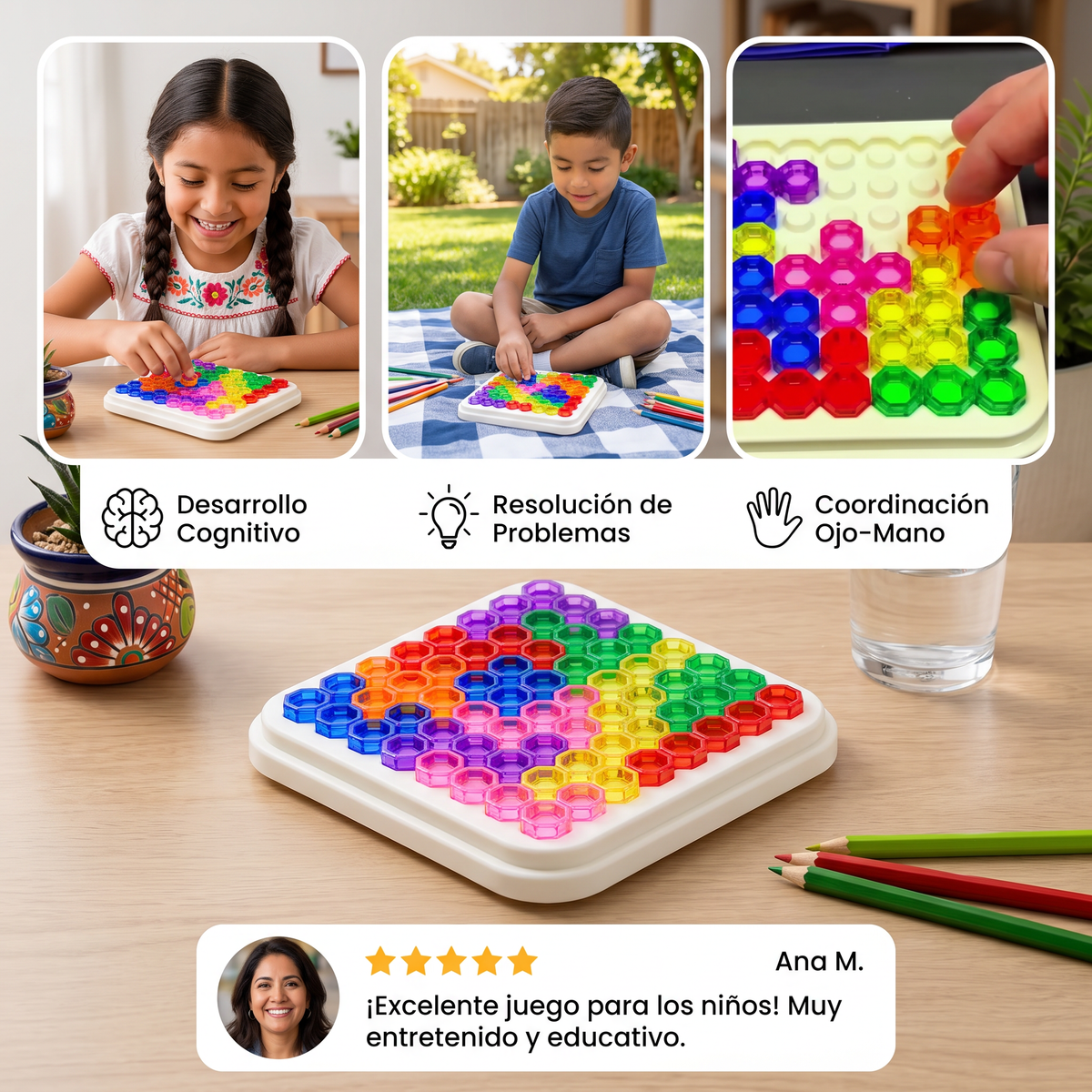 Tablero de Rompecabezas de Cuentas Arcoíris – Juego de Lógica y Resolución de Problemas
