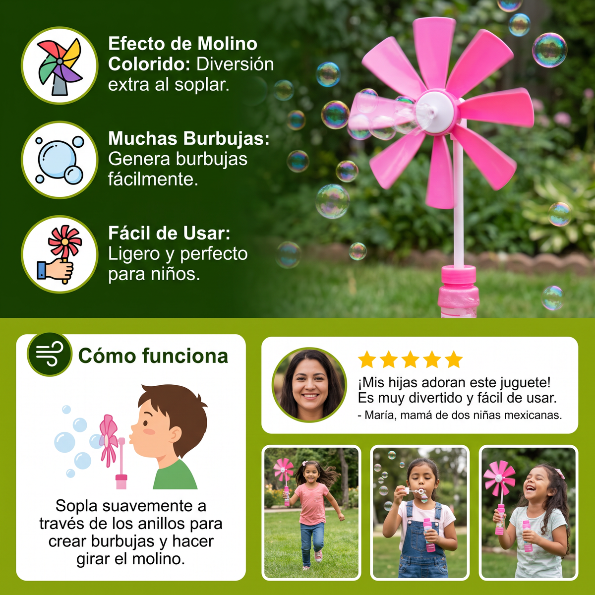 Set de Juguetes de Burbujas para Niños con Diseño de Molino de Viento para Diversión