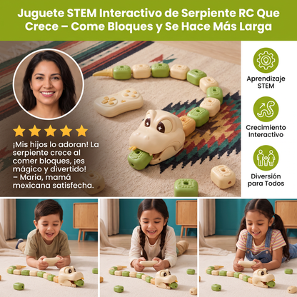 Juguete STEM Interactivo de Serpiente RC Que Crece – Come Bloques y Se Hace Más Larga