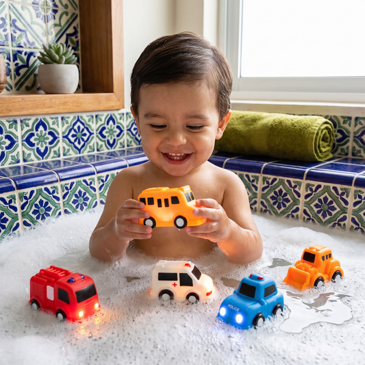 Set De Autos Luminosos Para La Bañera – Juguete De Baño Activado Por Agua Para Bebés