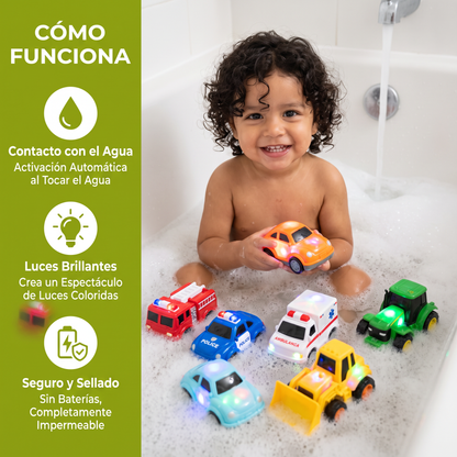 Set De Autos Luminosos Para La Bañera – Juguete De Baño Activado Por Agua Para Bebés