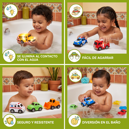 Set De Autos Luminosos Para La Bañera – Juguete De Baño Activado Por Agua Para Bebés