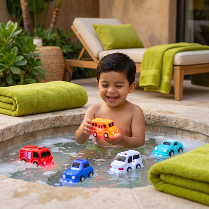 Set De Autos Luminosos Para La Bañera – Juguete De Baño Activado Por Agua Para Bebés