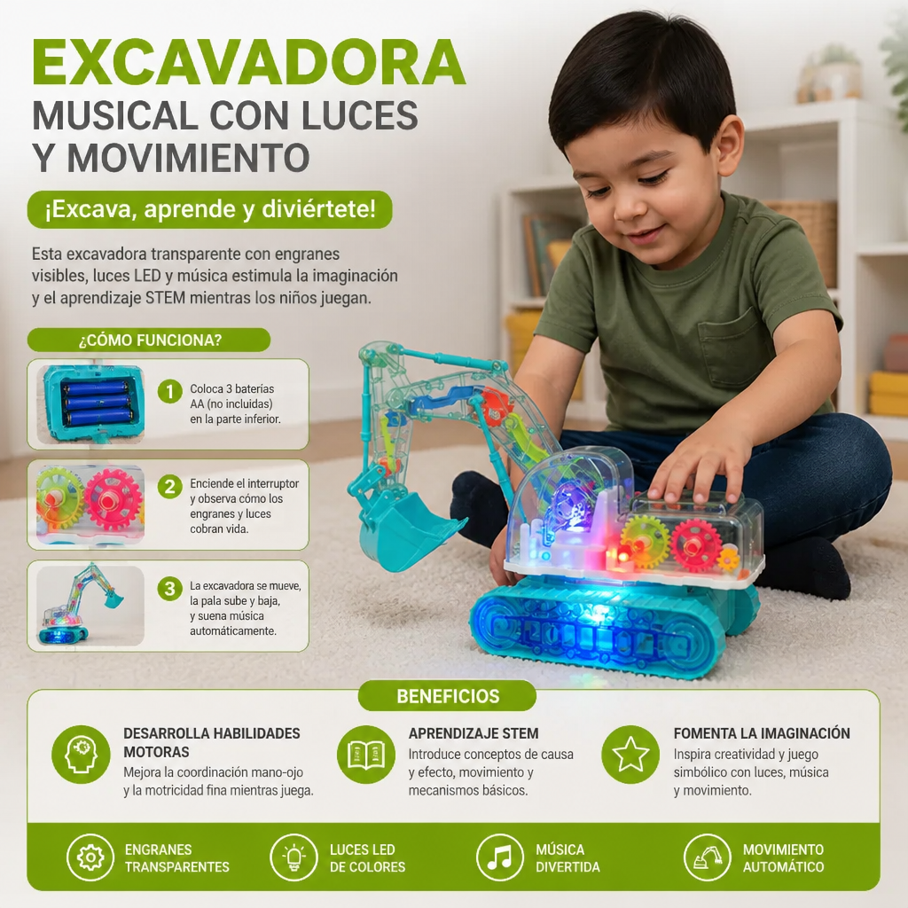 Excavadora Musical Con Luces Y Movimiento