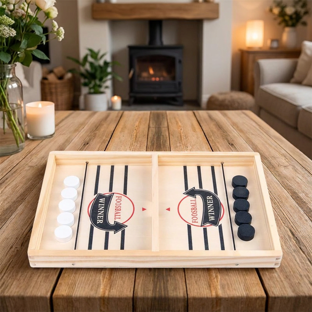 Juego de Mesa de Ajedrez con Resortera de Madera