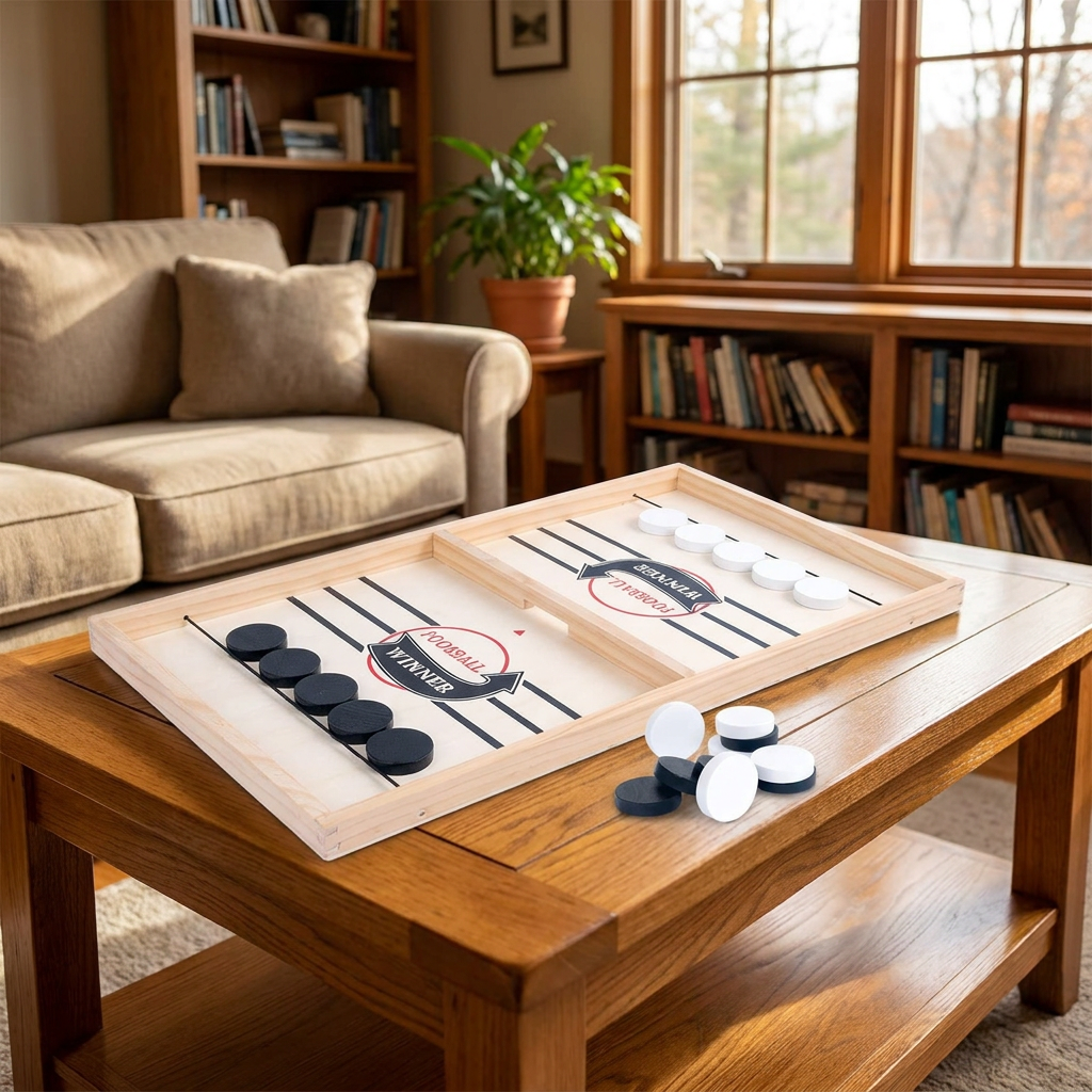 Juego de Mesa de Ajedrez con Resortera de Madera