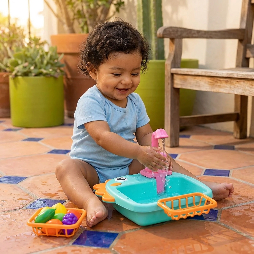 Juguete de Fregadero Infantil de Juego de Roles con Grifo y Diseño de Dinosaurio