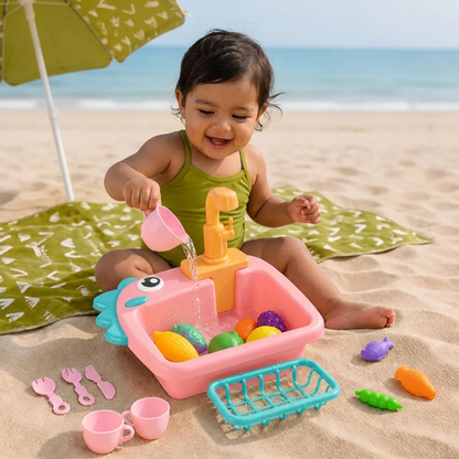 Juguete de Fregadero Infantil de Juego de Roles con Grifo y Diseño de Dinosaurio