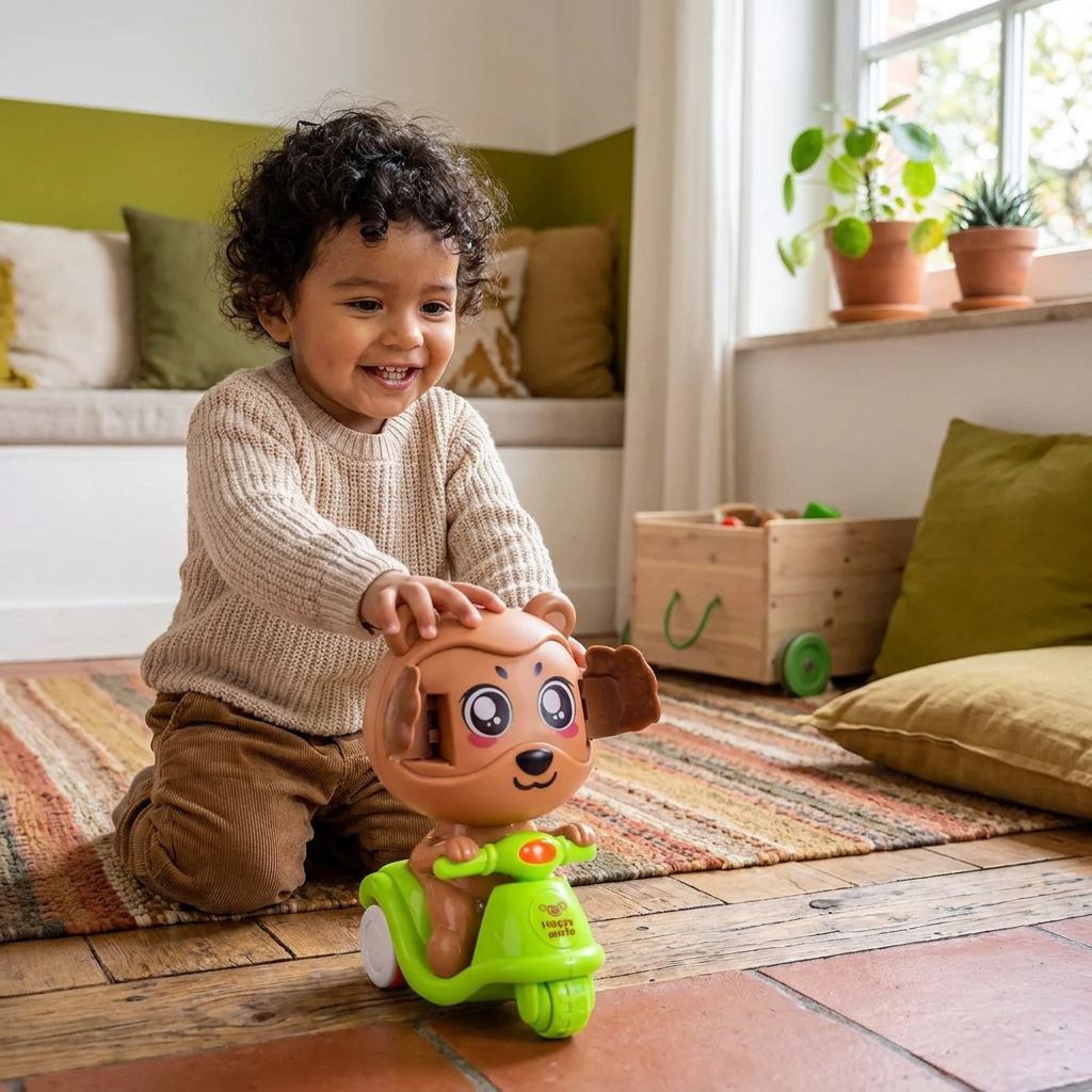 Juguete de Motocicleta de Animalito de Presionar y Soltar – Vehículo Adorable con Juego de Escondite