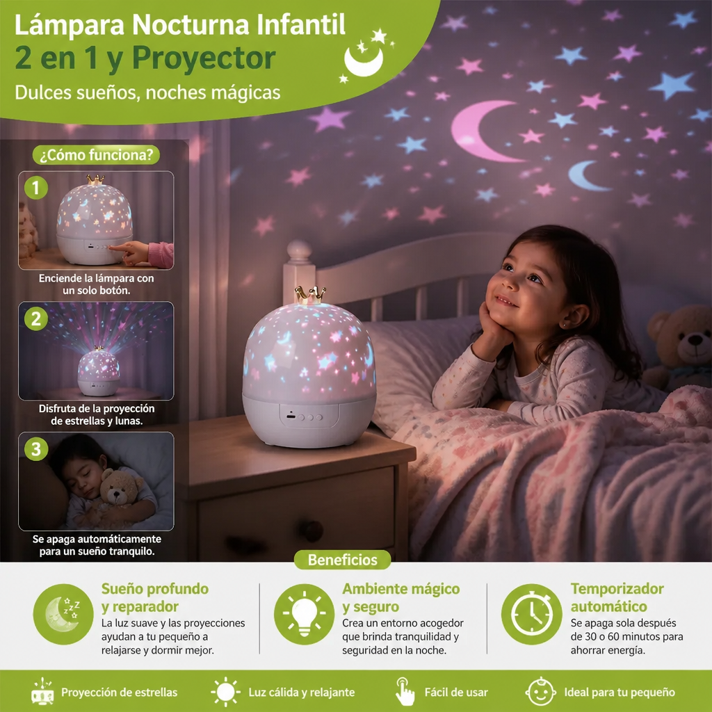 Lámpara Nocturna Infantil 2 En 1 Y Proyector