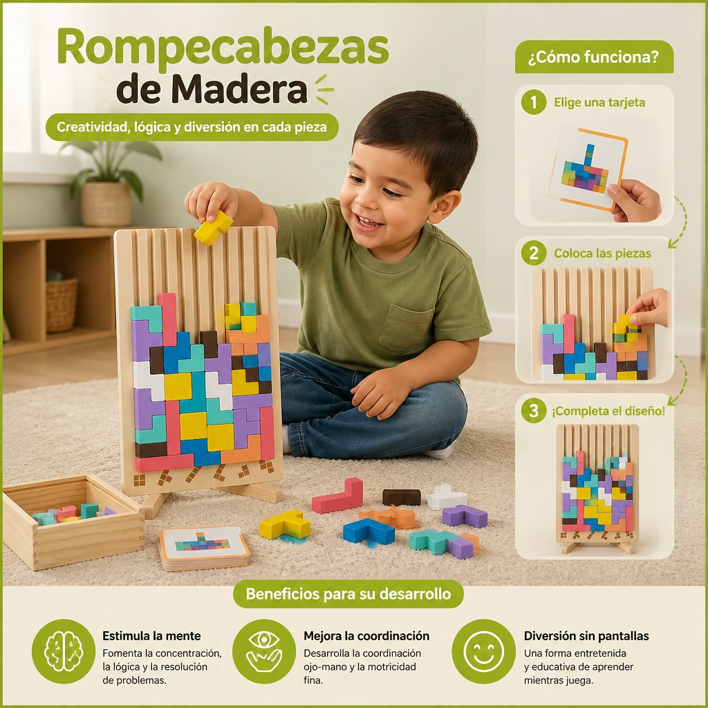 Juego Montessori De Bloques Y Formas De Madera