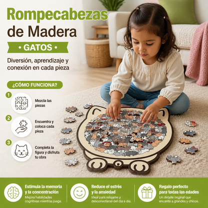 Rompecabezas De Gatos De Madera