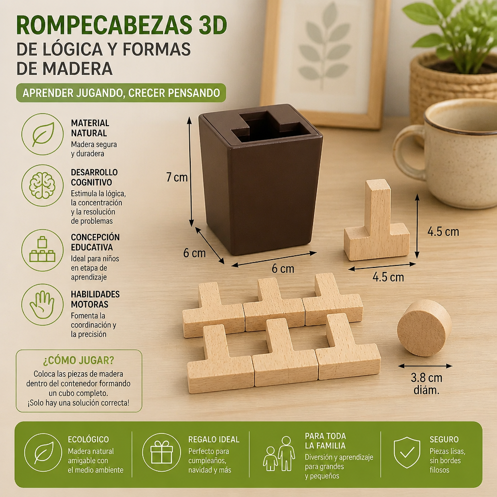 Rompecabezas 3D De Lógica Y Formas De Madera