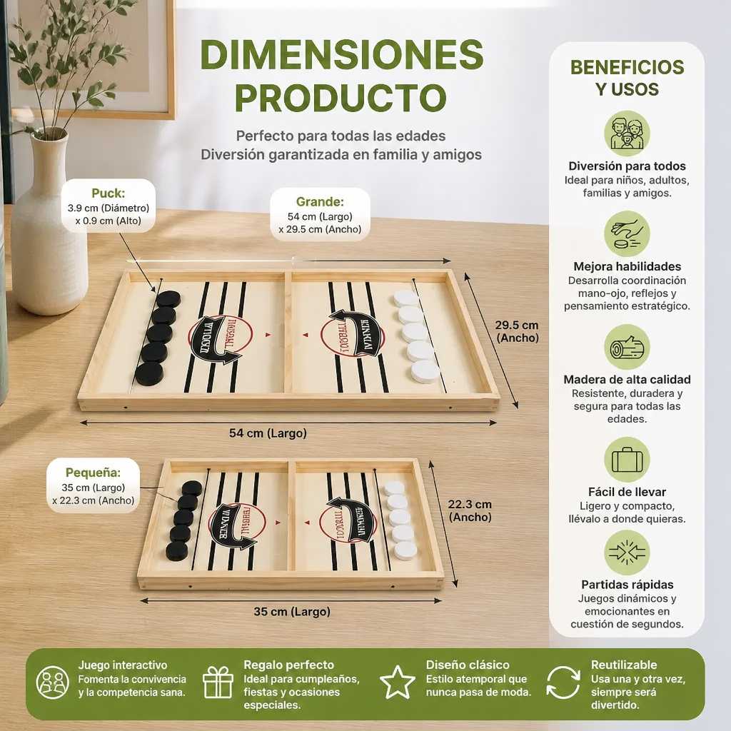 Juego de Mesa de Ajedrez con Resortera de Madera
