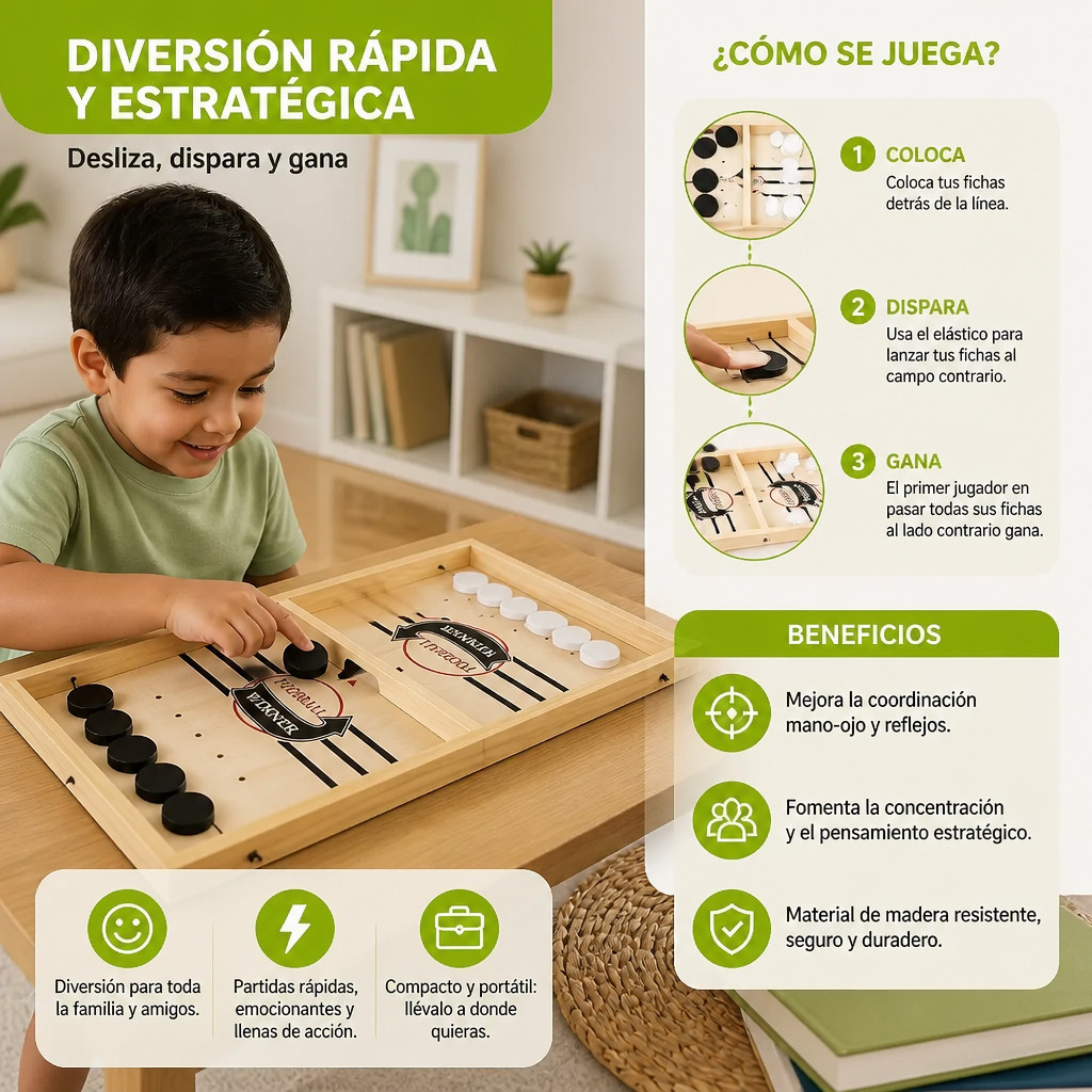 Juego de Mesa de Ajedrez con Resortera de Madera