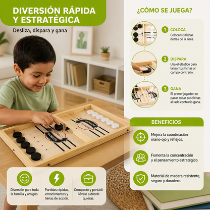 Juego de Mesa de Ajedrez con Resortera de Madera