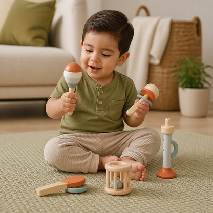 Set De Instrumentos Musicales De Madera Montessori Para Bebés – Juguete Sensorial Y De Sonajero De 5 Piezas