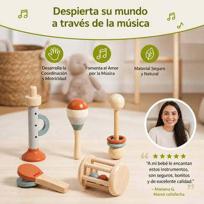 Set De Instrumentos Musicales De Madera Montessori Para Bebés – Juguete Sensorial Y De Sonajero De 5 Piezas