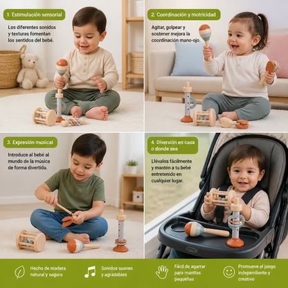 Set De Instrumentos Musicales De Madera Montessori Para Bebés – Juguete Sensorial Y De Sonajero De 5 Piezas