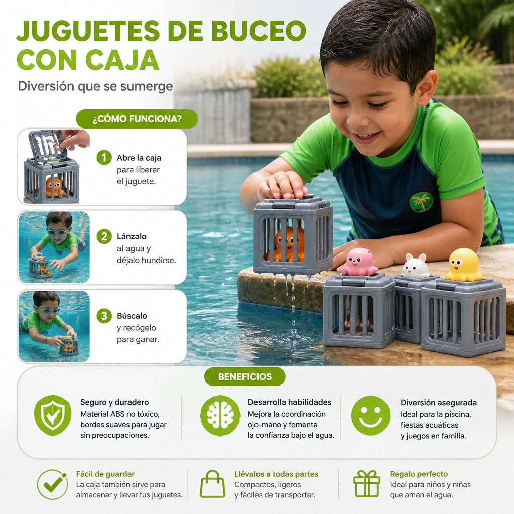 Set De Juguetes De Buceo Para Niños – Juguetes Acuáticos Para Piscina Con Caja De Almacenamiento