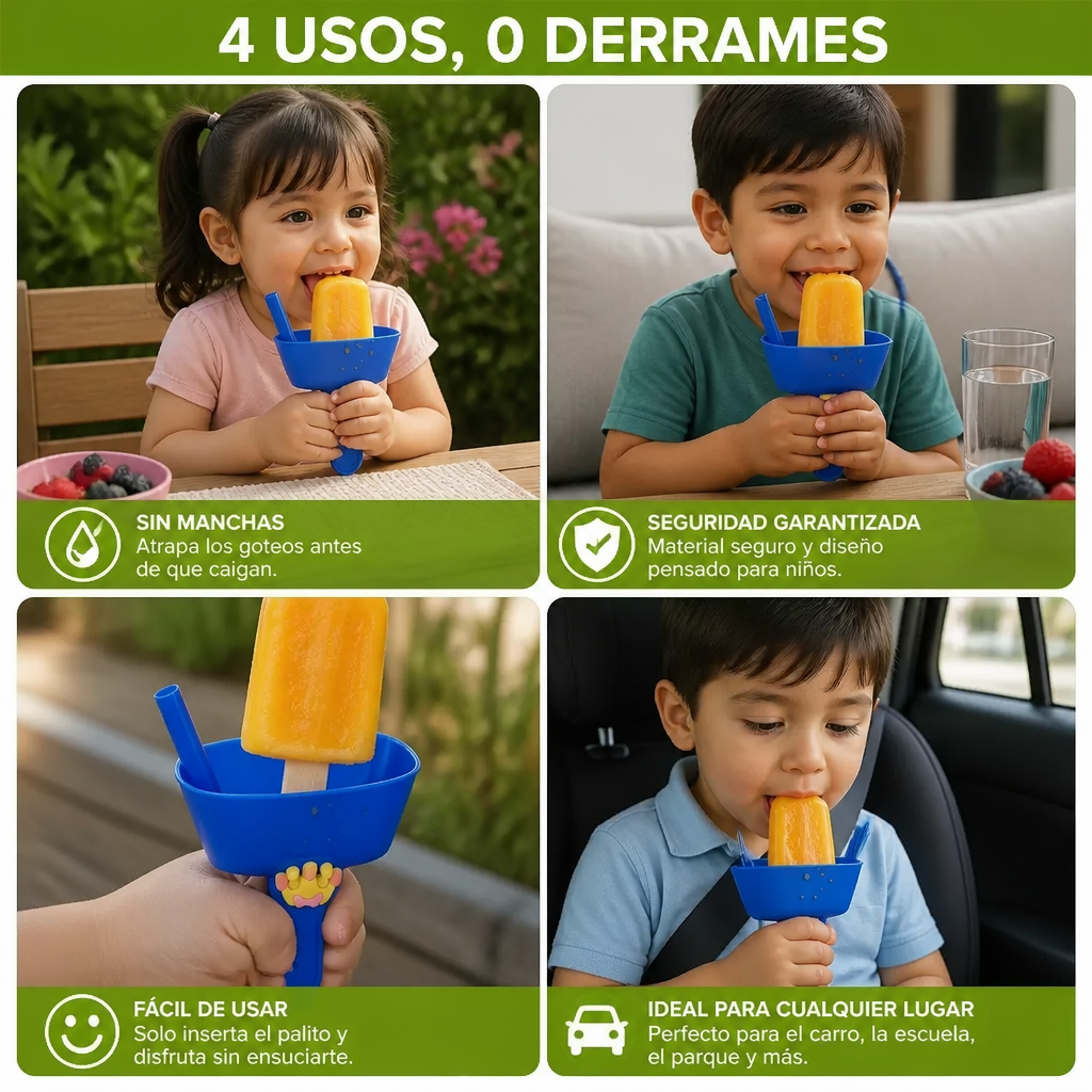 Set De 2 Sujetadores De Helado Antigoteo Para Niños – Recogedor De Helado Sin Derrames Con Popote