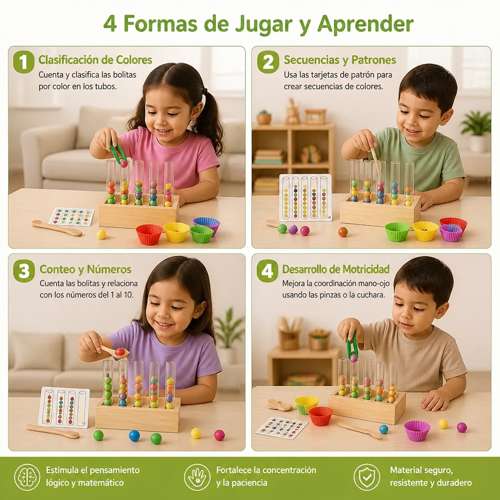 Set Montessori De Tubos De Ensayo Con Colores Y Números Para Jugar Y Aprender